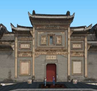中式牌坊大门su模型