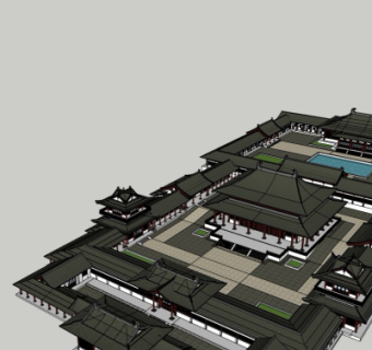 中式寺庙鸟瞰规划su模型