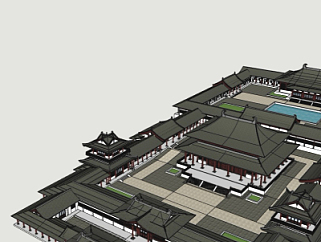 中式<em>寺庙鸟瞰</em>规划su模型