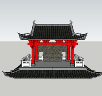 中式古建戏台su模型