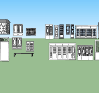 现代铁艺门窗su模型