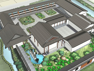 中式书院鸟瞰规划su模型