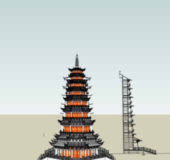 中式古塔免费su模型