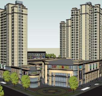 现代商业街su模型