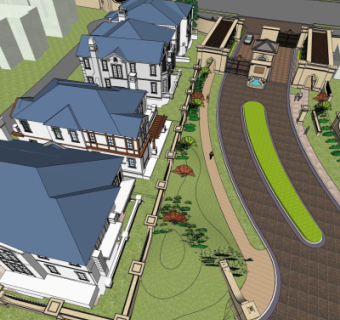 现代公园入口鸟瞰规划su模型