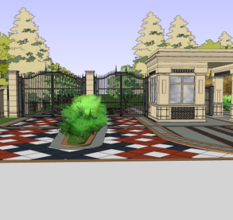 现代公园入口免费su模型