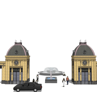 欧式小区入口门头su模型