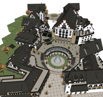 欧式别墅鸟瞰规划su模型