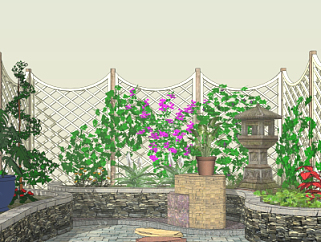中式庭院花园su模型