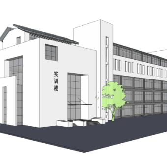 新中式实训楼su模型