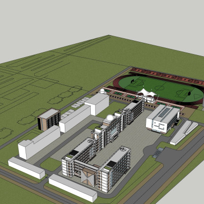现代学校鸟瞰规划su模型
