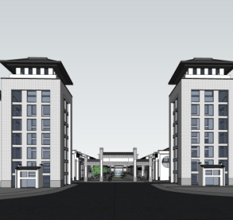 新中式商业街su模型