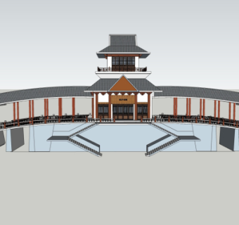 中式古建城楼su模型