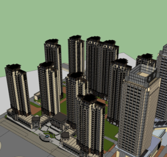 新古典小区规划su模型