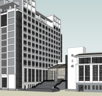 新中式图书馆su模型