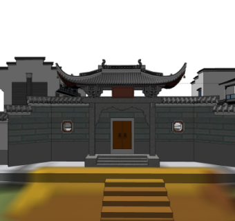 中式牌坊入户门su模型