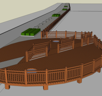 中式实木观景平台免费su模型