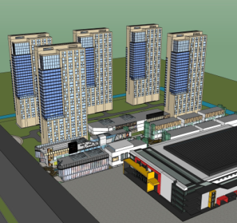 现代高层住宅鸟瞰规划su模型