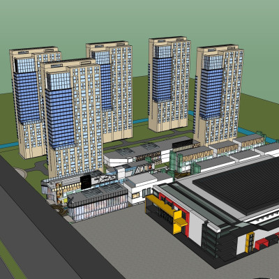 现代高层住宅鸟瞰规划su模型