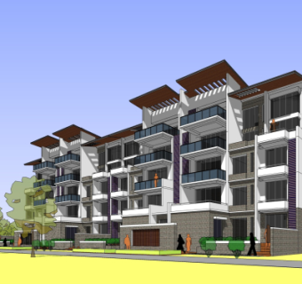 新中式公寓楼su模型