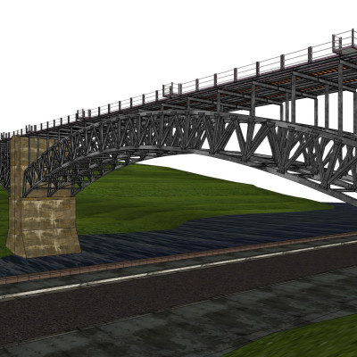 现代钢结构铁路桥免费su模型