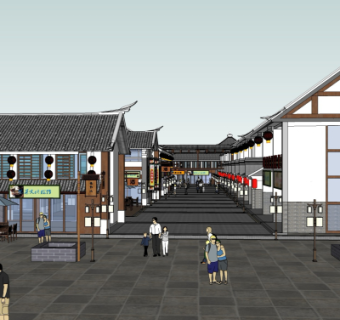 中式商业街su模型