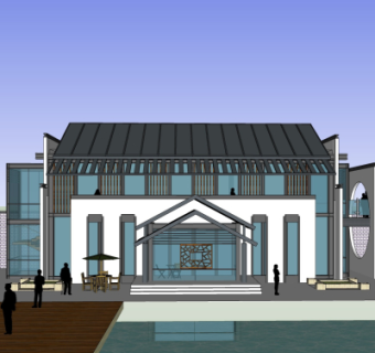 新中式会所su模型