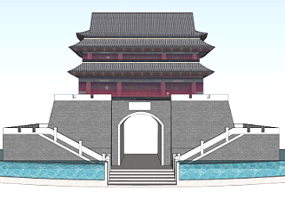 中式古建城楼su模型