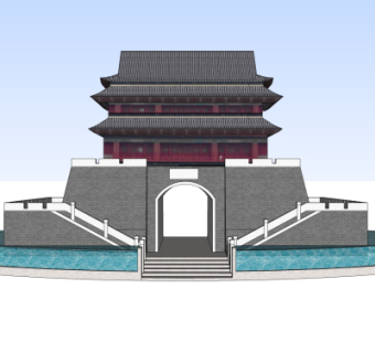 中式古建城楼su模型