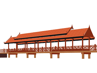 东南亚桥廊su模型