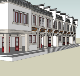 新中式沿街商业建筑su模型