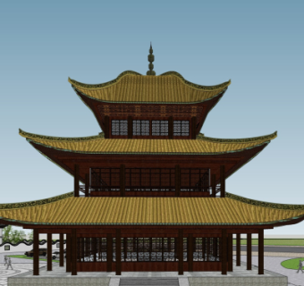 中式楼阁su模型