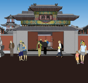 中式园林大门su模型