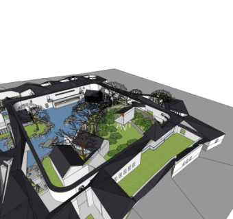 中式别墅鸟瞰规划su模型