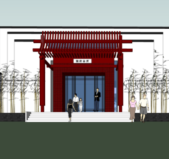 新中式会所su模型