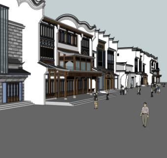新中式沿街商业建筑su模型