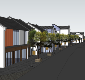 新中式沿街商业建筑su模型
