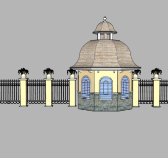 欧式岗亭围墙免费su模型