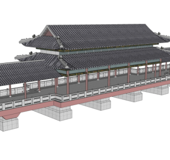 中式桥楼su模型