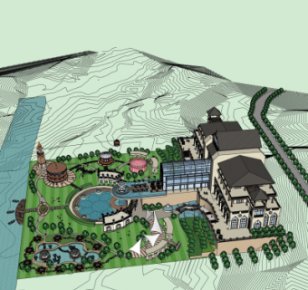 欧式别墅鸟瞰规划su模型