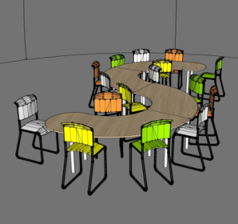 现代S形餐桌su模型