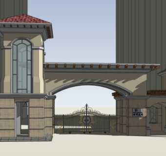 欧式小区入户门su模型