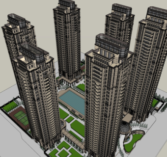 欧式小区规划su模型