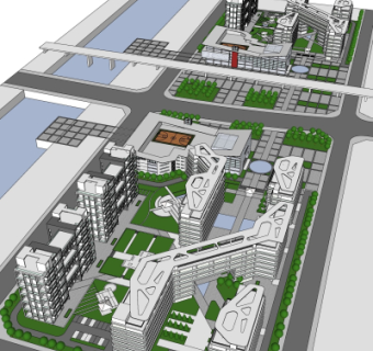 现代办公楼鸟瞰规划su模型