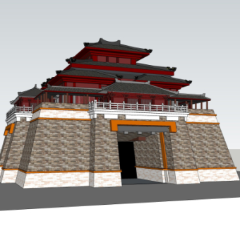 中式城楼建筑su模型