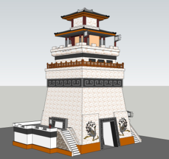 新中式塔楼免费su模型