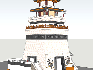 新中式塔楼su模型