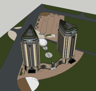 现代办公楼鸟瞰规划su模型