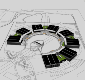 现代办公楼鸟瞰规划su模型