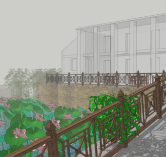 中式荷塘景观su模型